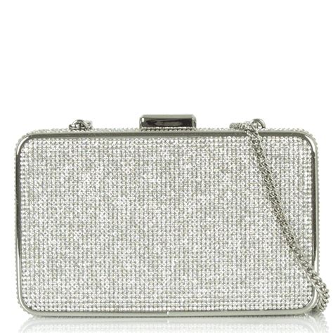 Michael Kors Silver Metal Elsie Crystal Box Clutch 